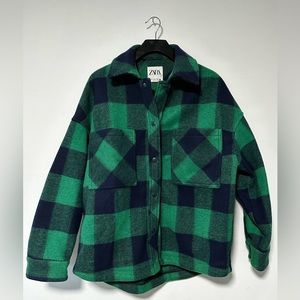 Zara Kelly green and navy plaid oversized shacket in Small